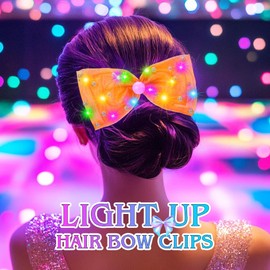 JONKY Light Up Hair Bow Clips Glitter Pearl Barrettes LED Bowknot Hair Accessories for Women (A-Orange)