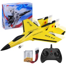 Henakmsl 2.4GHz RC Plane 2CH Remote Controlled SU35 Fighter RC Aeroplane RTF for Beginners, Children and Adults, FX620 Aeroplane Toy with Coloured Lights USB Charging Yellow