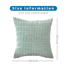 Harlang Corduroy Pillow Covers with Splicing Set of 2 Super Soft Couch Pillow Covers Broadside Striped Decorative Textured Throw Pillows for Cushion Bed Livingroom 18 x 18 inch, Light Blue