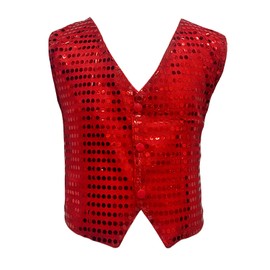 TAIKMD Kids Girls Boys Shiny Sequins Vest Crop Top Dance Jazz Hip Hop Jacket Waistcoat Choir Party Costumes (Red, 7-8)