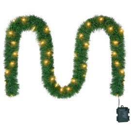 15.4ft Pre-Lit Christmas Garland with Lights – 50 LED Lighted Christmas Garland, Battery Operated with 8 Modes Memory Timer, Full Fluffy Greenery for Mantel, Stair Banister, Doorframe Décor