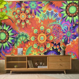 RLoncomix - Tapiz de mandala de luz negra, colorido bohemio, para colgar en la pared, arte floral reactivo a los rayos UV, tapices hippie, trípticos, pósteres de luz negra, para colgar en la pared