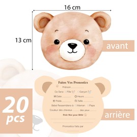 COLOFALLA 20 Pieces Gender Reveal Card in French Bear Pattern Baby Shower Card Baby Welcome Card