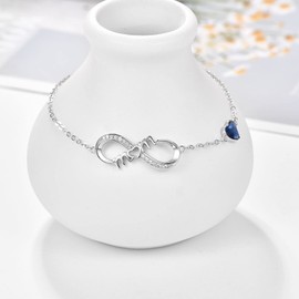 KINGWHYTE Infinity Bracelets for Womens 925 Sterling Silver Mom Bracelet Adjustable Love Heart Bracelet Birthday Mother’s Day Jewellery Gifs for Mum Grandmother