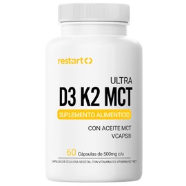 Restart Ultra D3 K2 MCT | Complejo de Vitamina D3 Vegana y K2 (MK-7) con Aceite MCT | Sinergia de Máxima Absorción y Biodisponibilidad | GMP | 60 Cápsulas Vcaps®