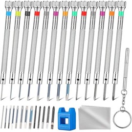 Juego de destornilladores para reloj profesional de 13 piezas, kit de reparación de gafas micro de precisión AOMISIV, con 13 piezas de 0.2-2.0MM de cuchillas de repuesto extra, para reparaciones de