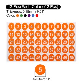 uxcell 12 Sheets Round Number Stickers Set, 1-50 Vinyl Consecutive Number Labels Self-Adhesive Number Decal for Office Classroom Box Storage(1 inch Each)