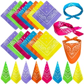 TFengfly 24 Pack Neon Paisley Bandanas Bulk Unisex Cowboy Bandanas Head Scarf Necktie Face Cover (Neon)
