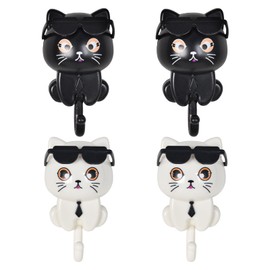 4 Süße Wandhaken,Haken Kinder,Kunststoff Schlüssel Wandhaken,Niedlicher Katzen-Schlüsselhalter–Schlüsselhaken, Sonnenbrille Katze Schlüsselhaken, vielseitig einsetzbare Schlüsselhalter-Wandhalterung