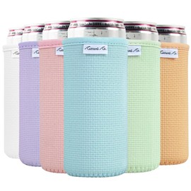 Current Co. Slim Can Cooler Sleeves (6-Pack) Soft Insulated Neoprene Skinny Can Coolers for White Claw, Seltzers & Thin Beers - Slim Beer Koolies in Bulk - Skinny Neoprene Drink Coolies