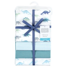 Hudson Baby Unisex Baby Cotton Flannel Receiving Blankets, Soft Teal Dino, One Size