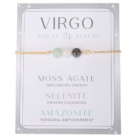 COLORFUL BLING Zodiac Bead Bracelets Healing Crystal 12 Constellation Natural Stone Chakra Stretch Adjustable Bracelets Birthstone Anxiety Relief Beaded Bracelets for Women Horoscope Jewelry-Virgo