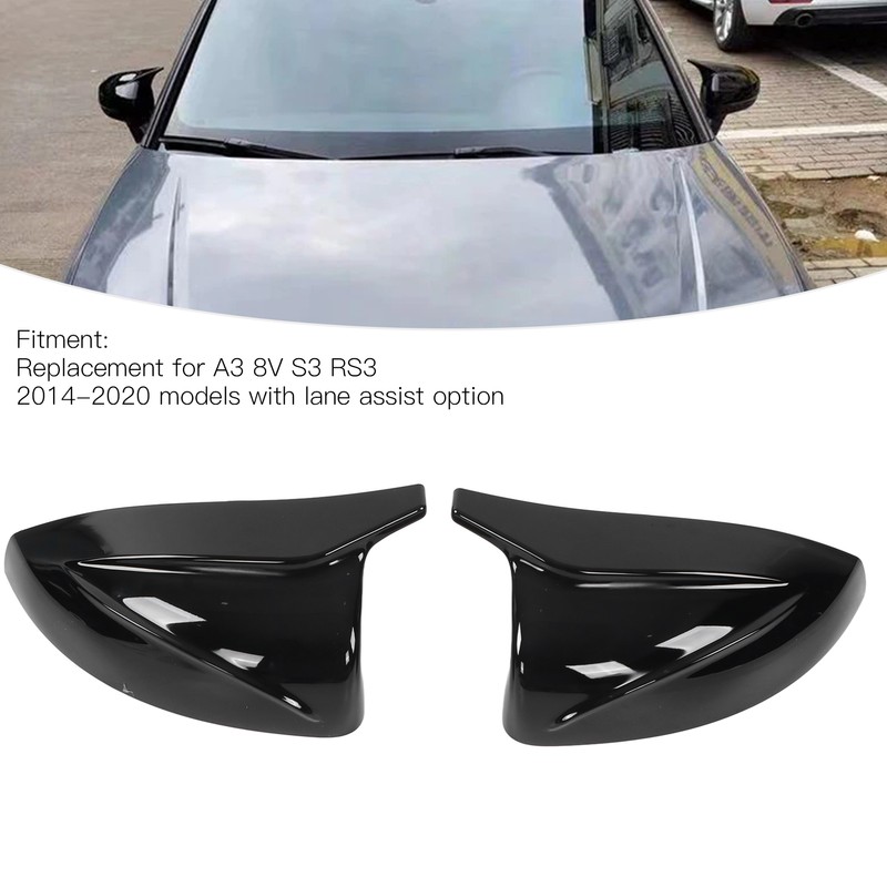 Pair Horned Rearview Side Door Mirror Covers Glossy Black Replacement