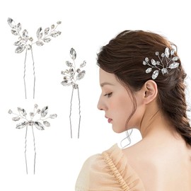 3 Pieces Crystal Hair Clips for Bride and Wedding Flower Hair Clips for Bride and Wedding Hair Accessories Silver Hair Clips for Women and Girls
