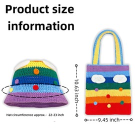Crochet Bucket Hat and Bag Set for Women, Rainbow Cloud Knit Hat & Tote, Beach Hat, Trendy Knit Hats for Women, Y2K Beanie Set for Travel