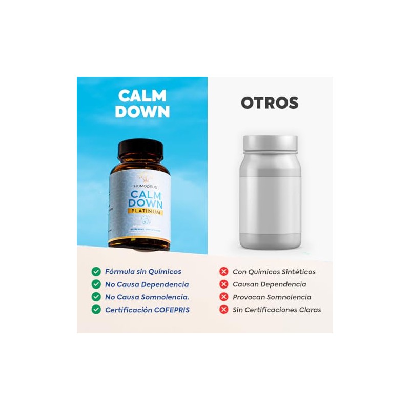 Calm Down GABA L-Teanina 5HTP Passiflora Cápsulas Sin Melatonina Homodeus