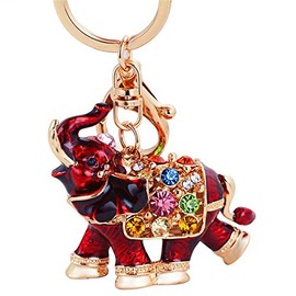 JewelBeauty Shiny Elephant Keychain Sparkling Luxury Enamel Keyring Crystal Purse Pendant Rhinestones Handbag Charm (Red)