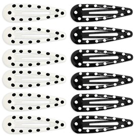 12 Pcs Polka Dot Hair Clips Black White Water-Drop for Women
