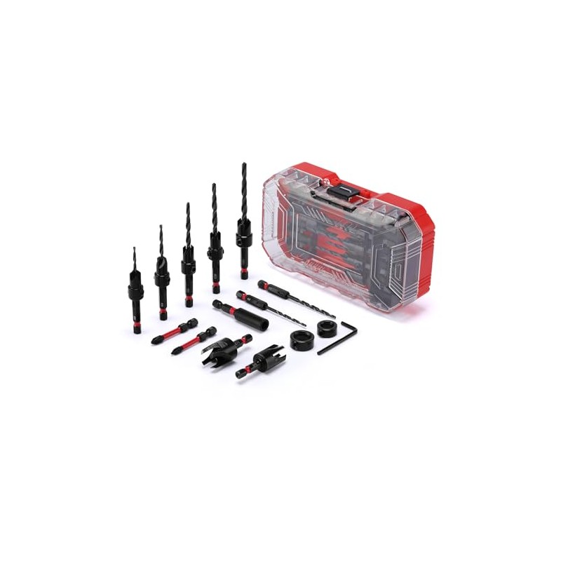 MIXPOWER 15-Piece Countersink Drill Bit Set, with Wood Plug Cutters