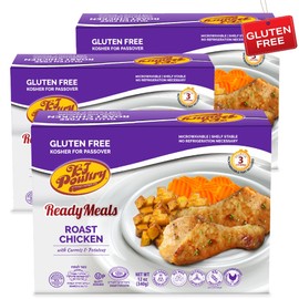 KJ Poultry KJ Poultry Kosher for Passover Gluten Free Meals, Roast Chicken with Potato & Carrots, Halal, (3 Pack) Prepared Entree Fully Cooked, Shelf Stable Microwave Dinner, Travel Military Camping