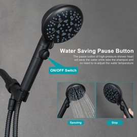 Handheld Shower Head with On Off Switch,8-mode High Pressure Shower Wand with Long Hose and Bracket Extra Adhesive Holder for Lower Mount,Built-in Power Wash to Clean Tub,Tile & Pets,Black…