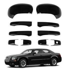 Door & Mirror Cover Compatible with Chrysler 300 300C 2005-2010 and Dodge Magnum 2005-2008, Gloss Black/Black Carbon Fiber(Gloss Black)