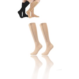 Zipper Compression Socks - 2 Pairs, 15-20 mmHg for Men & Women | Graduated Support for Varicose Veins, Travel, Pregnancy, Running