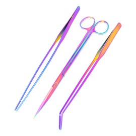 Mandala Crafts Rainbow Stainless Steel Aquascape Tools Kit - Aquascaping Tools Aquarium Tweezers Tongs Aquarium Scissors for Aquarium Plants Fish Tanks - Terrarium Tools