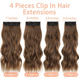 Mscat 20 Inch Brown Long Wavy Clip Hair Extensions Dark Brown Clip in Hair Extensions for Women Synthetic Hair pieces 4PCS Full Head Set Thick Curly Synthetic Hair Extensions(Brown#)