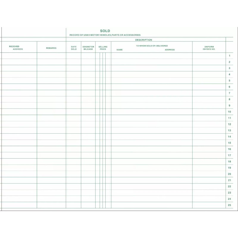 Car Dealer Record Book / Police Book /Inventory Sales Log