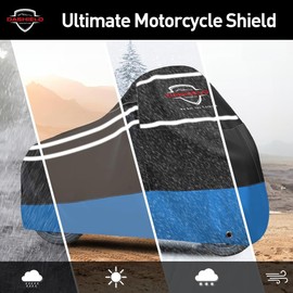 DaShield Ultimum Series Motorcycle Cover Waterproof All Weather Protection Universal Heavy Duty Night Reflector with Lock-Holes Compatible with Suzuki Harley Davidson Kawasaki Yamaha Honda Blue XXL