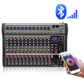 12 Channel Audio Mixer Sound Mixing Console with Bluetooth USB, XLR Microphone Jack, 48V Power, RCA Input/Output for Professional and Beginners