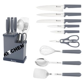 10-Piece Kitchen Knife Set with Metal Block, Grey