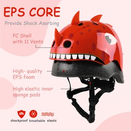 Infant Toddler Bike Helmet, Adjustable and Multi-Sport for Child Baby, 3 Sizes for Age 1-3-5 Years Kids Boys Girls (Red Dinosaur, XS)