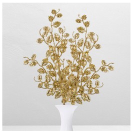 Factory Direct Craft Gold Glittered Holly and Berry Sprays Set of 2 for Christmas Arrangements and Holiday Decorating - 22 Inches High