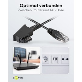 Goobay 51236 TAE-F Cable for DSL/VDSL, Black, 15m Length