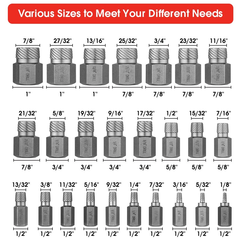 25-Piece Screw Extractor Set, Multi-spline Extractor Set Easy Out Bolt