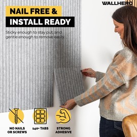 WALLHERO Office Cork Board, 59"x36" | 15 Pack | Felt Tiles for Wall, Tac Board, Large Felt Board, Wall Protector for Dart Board, (Gray Marble Slats)