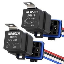 Weasch 2 Pack Waterproof Relay Kit, 24V 40A, 4 Pin SPST, Heavy Duty 14 AWG Tinned Copper Wires Automotive Relay and Harness Set for Automotive Car Marine Boat