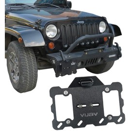License Plate Frame Mount Compatible with 1987-2018 Jeep Wrangler JK JKU & TJ & YJ (2/4 Doors)，with LED Light，Licence Holder Bracket Relocation Mounting Plates Frames