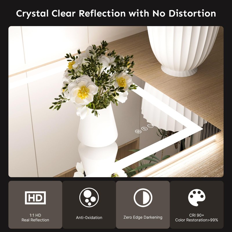 24x32 LED Bathroom Mirror with Lights – Anti-Fog, Dimmable, Backlit