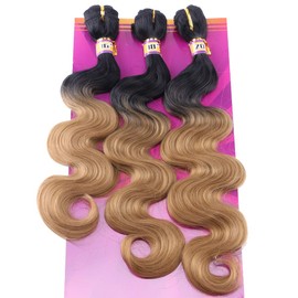 Two Tone Ombre Body Wave Synthetic Hair Extensions 16 18 20 Inches 3 Bundles Color T1/27 Fiber Weave (T1/27#)