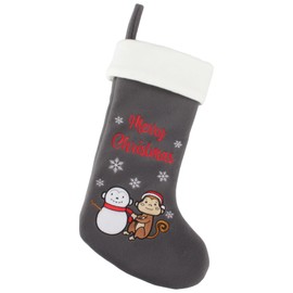 BambooMN 1 Pc Set 18" Classic Hand Embroidered Sequined Cute Animal Christmas Stocking, 17 Christmas Monkey