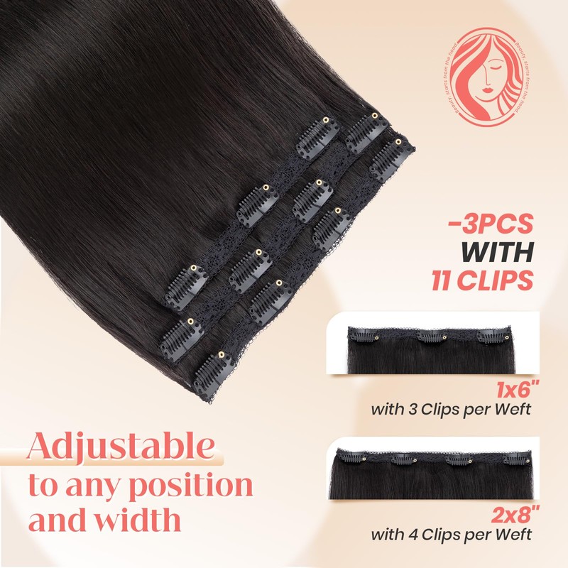 Elailite Clip in Hair Extensions Real Human Hair 3PCS Lace