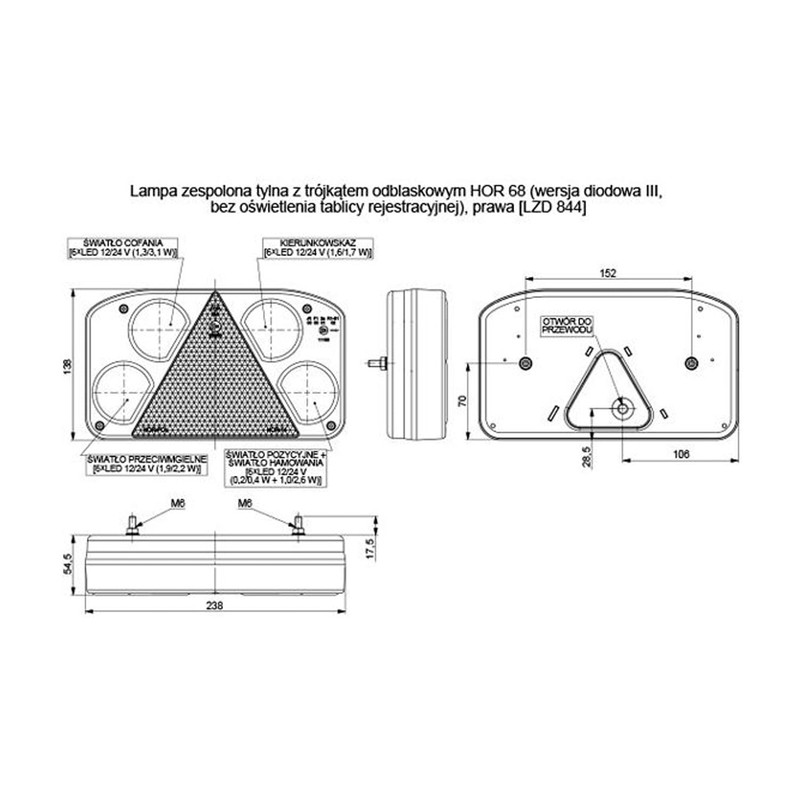 HORPOL Multifunctional Right LED Rear Light with Triangle Reflector LZD
