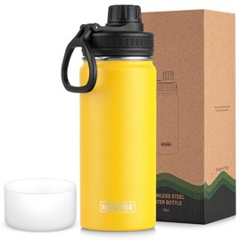 koodee Insulated Water Bottle, 18 oz Stainless Steel Double Wall Vacuum Wide Mouth Sport Water Bottle with Leakproof Spout Lid (Yellow)