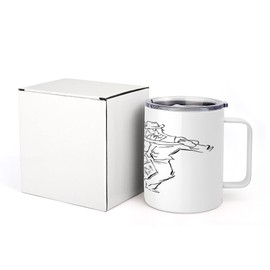 Lunarable Argentina 10 Oz Steel Mug, Hand-drawn Sketch of Tango Dancers with City Background Tango Argentino Text, Vacuum Insulated Leak-resistant Cup for Outdoor Hiking and Picnics, Black and White