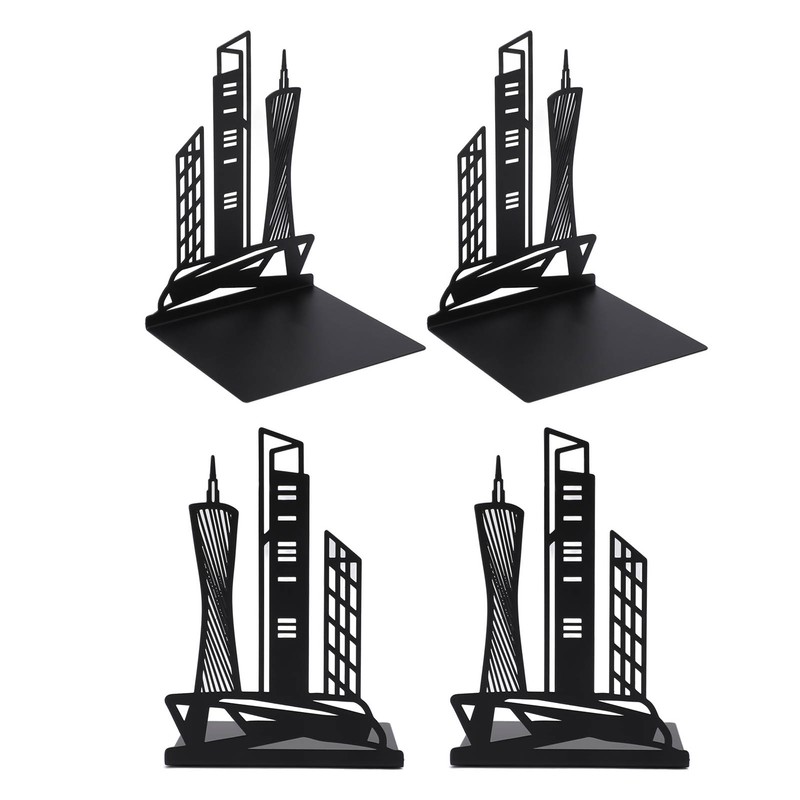 4pcs Bookends Black Architectural Style Decorative Non Slip Metal Desktop