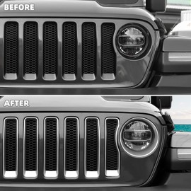 SQQP Grille Grill Insert+Headlight Turn Light Cover Compatible with 2018-2023 Jeep Wrangler JL JLU Sport/Sport S Only,Not for Sahara,Rubicon 4xe(Silver)
