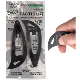Tacticlip - XL Snap Hair Clip Multitool Barrettes for Thick Hair, Large 2 Pack, Jumbo Salon Women Accessories, Tactical Black Metal